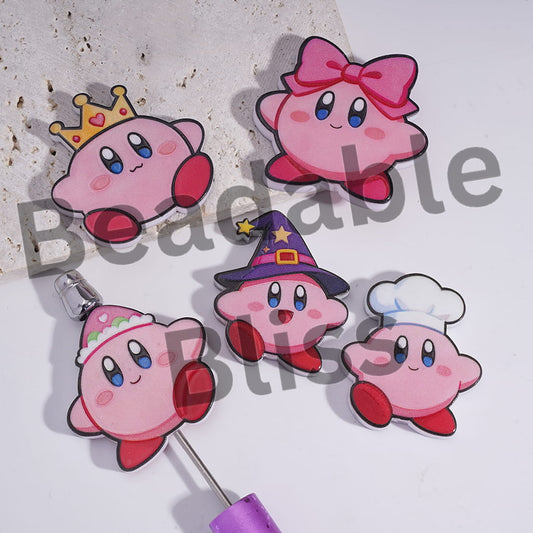 Acrylic Beads Pink Bubble Gum Wearing Various Ornament on Head, Random Mix