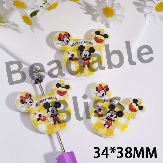 Acrylic Beads Mouse Head Shape with Various Character Patterns, 34*38MM