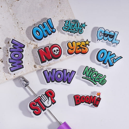 Acrylic Beads Text Humor Theme American Comic Style, Random Mix
