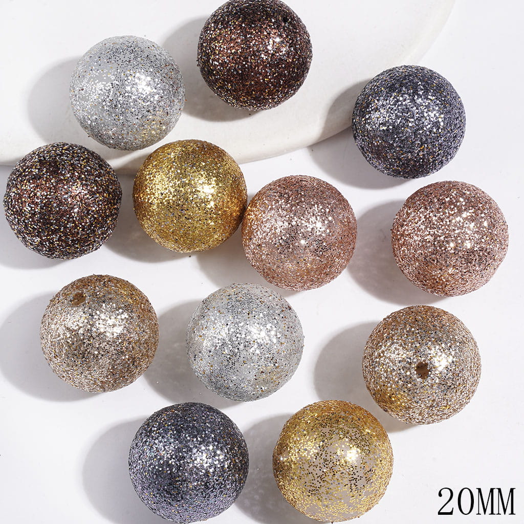 Acrylic Beads for Bracelets, Round Shape with Glitter, 20MM, Gold Earth Tone Style, Random Mix