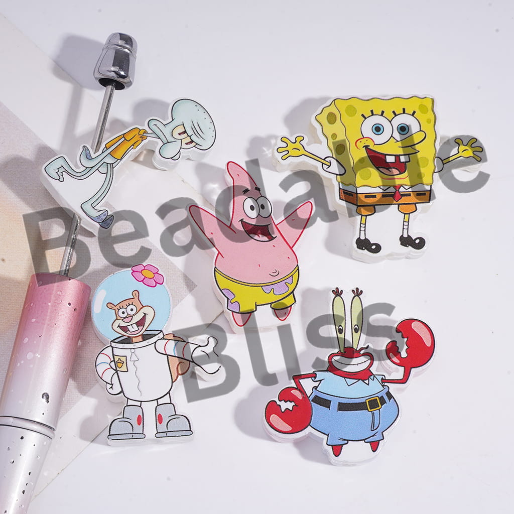 Acrylic Beads Yellow Sponge Character Series, Translucent, Random Mix