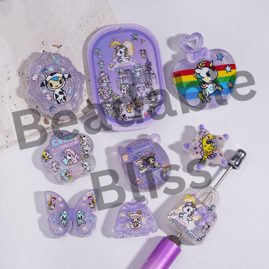 Acrylic Beads Pendants Homelike Unicorn Purple Series, Random Mix