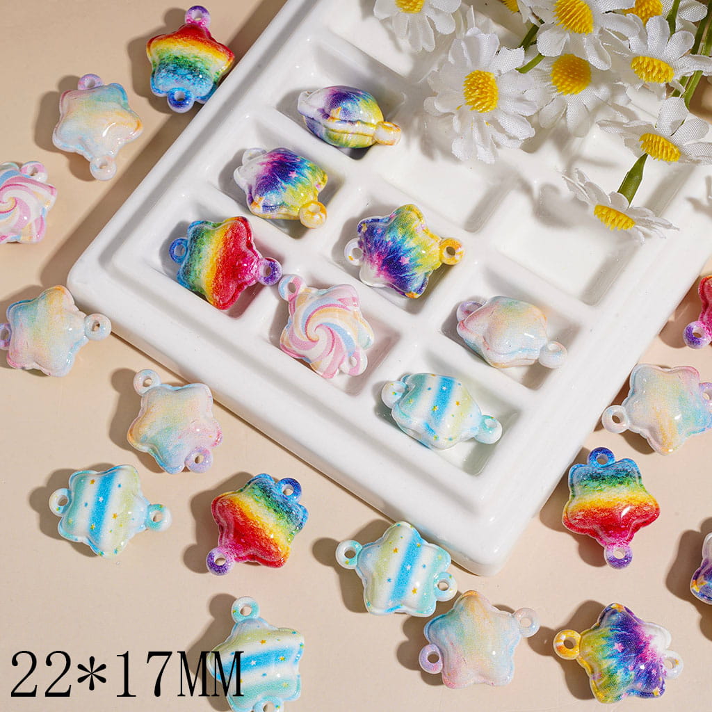 Dreamy Star in Graffiti Style Acrylic Pendants, 22*17MM, Two Lifting Hole, Random Mix
