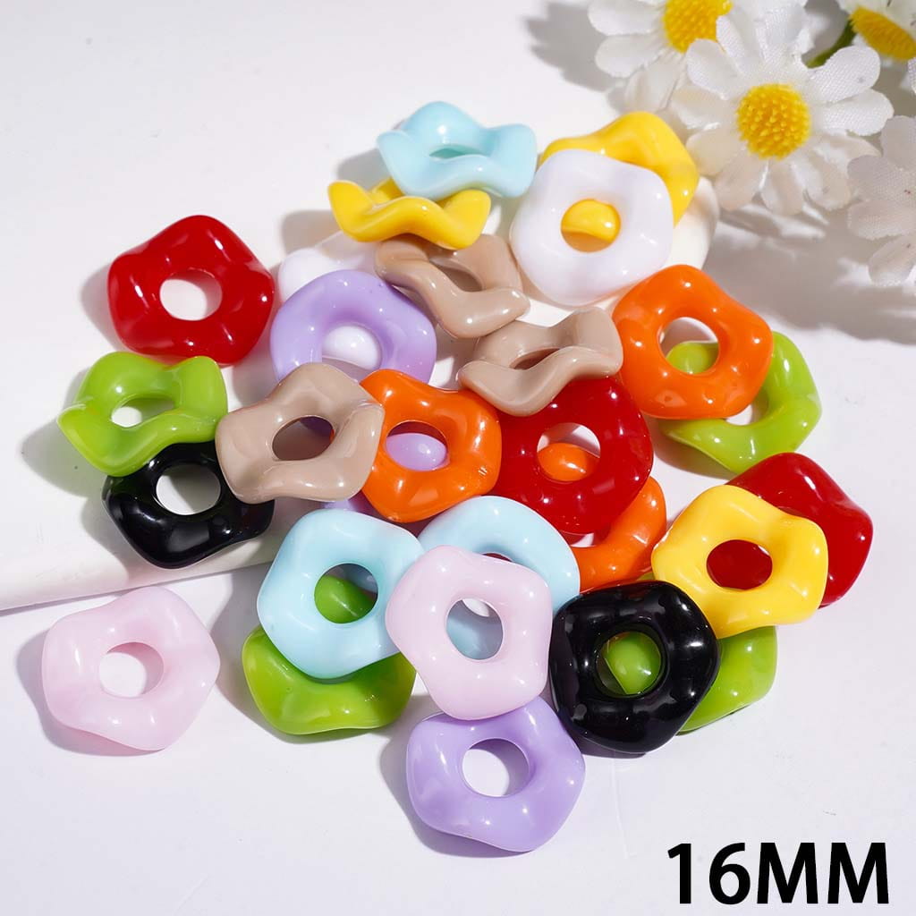 Acrylic Spacer Beads w Wavy Scalloped Hollow, 16MM, Random Mix Multi-Color