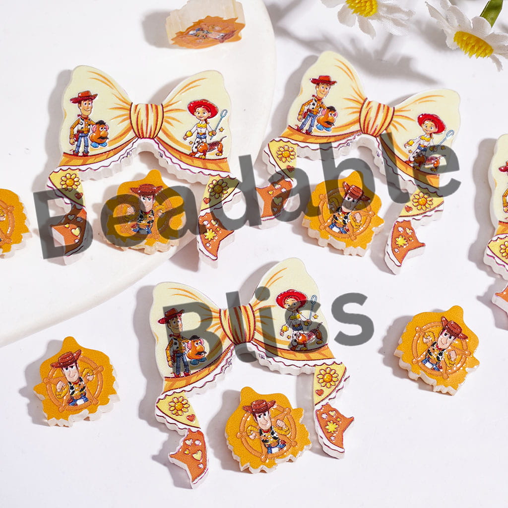 Toy Adventure Character Acrylic Beads Bow and Boy Puppet Piece, Yellow Series (Please Read Description)