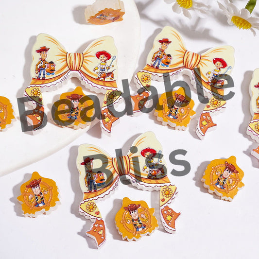 Toy Adventure Character Acrylic Beads Bow and Boy Puppet Piece, Yellow Series (Please Read Description)