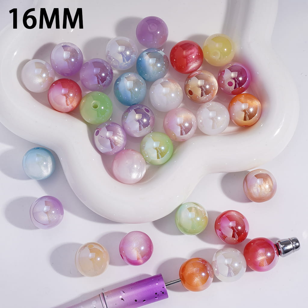Acrylic Beads for Bracelets UV Coating Round Pastel Series, 16MM, Multi-Color, Random Mix