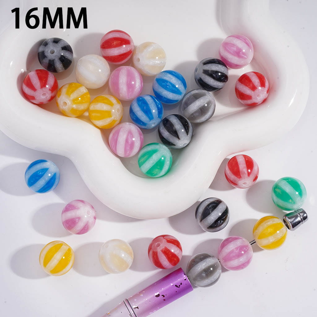 Acrylic Beads for Bracelets Double Color Watermelon Stripes, 16MM, Random Mix