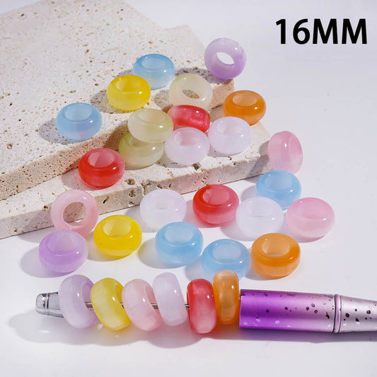 Acrylic Beads Round Ring Loop with Cat Eye Style and Glitter, 16MM, Big Hole Beads, Random Mix (the Hole Diameter is Around 9MM)