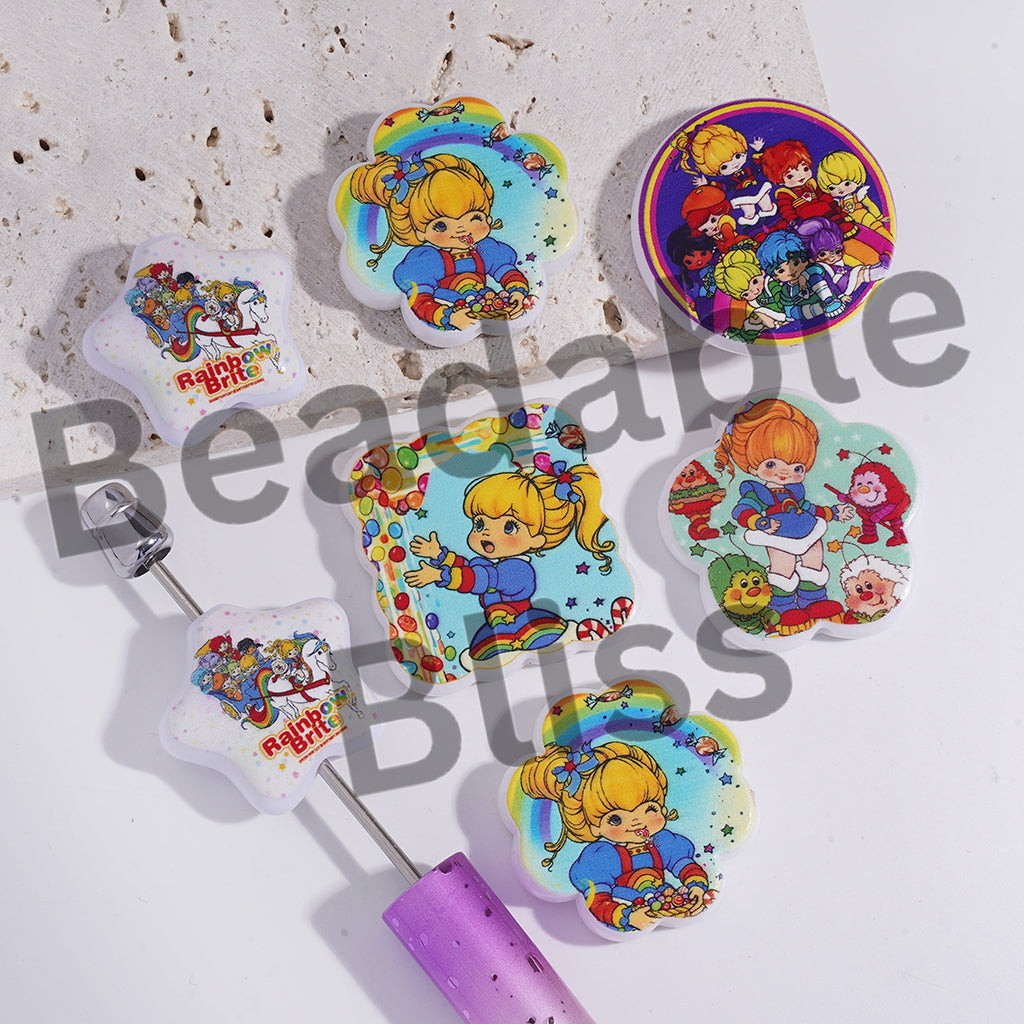 Acrylic Beads with Rainbow Fairy Girl Series, Random Mix