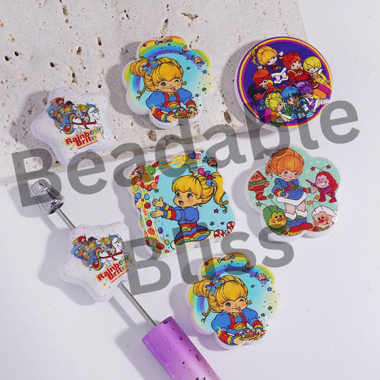 Acrylic Beads with Rainbow Fairy Girl Series, Random Mix