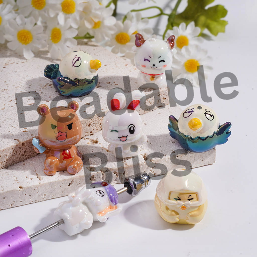 Acrylic Beads UV Coating Chinese Animal Character Story, Random Mix