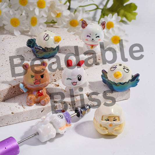 Acrylic Beads UV Coating Chinese Animal Character Story, Random Mix