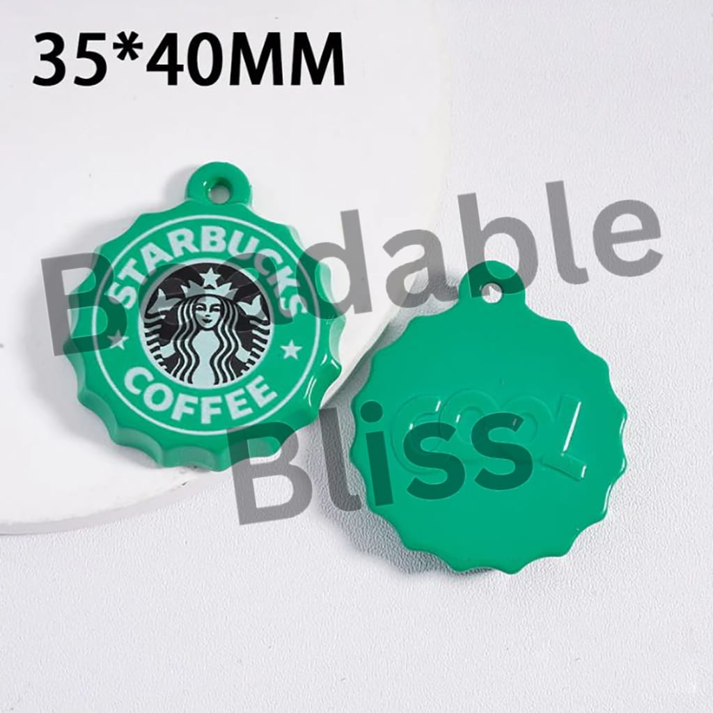 Acrylic Pendants Green Beer Cap Shape with Coffee Pattern, 35*40MM