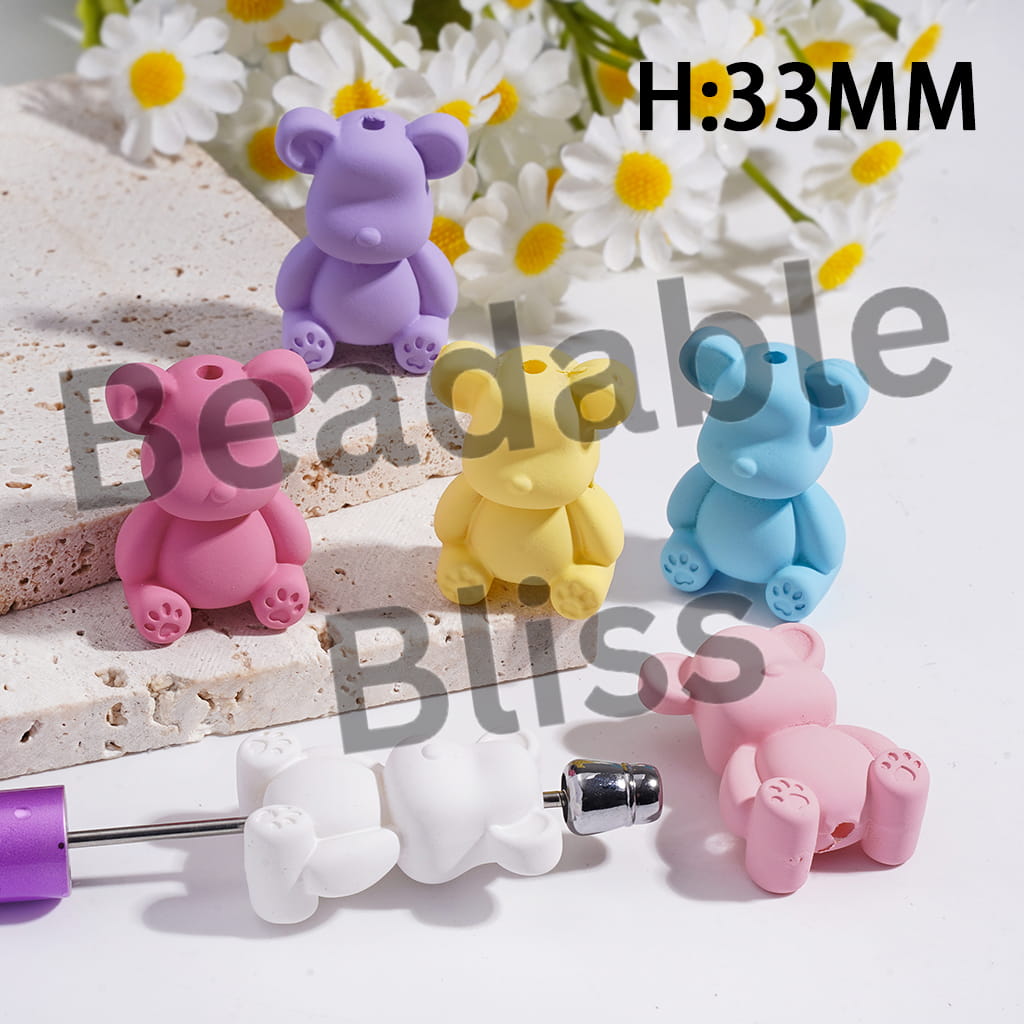 Acrylic Beads Matte Violent Bear in Assorted Colors, Height 33MM, Random Mix