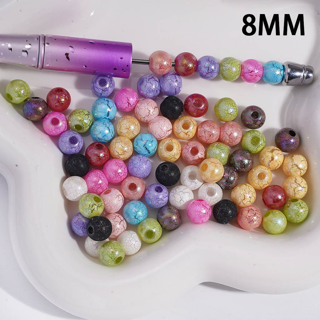 Acrylic Beads for Bracelets UV Coating with Crackle Texture, 8MM, Multi-Color, Random Mix