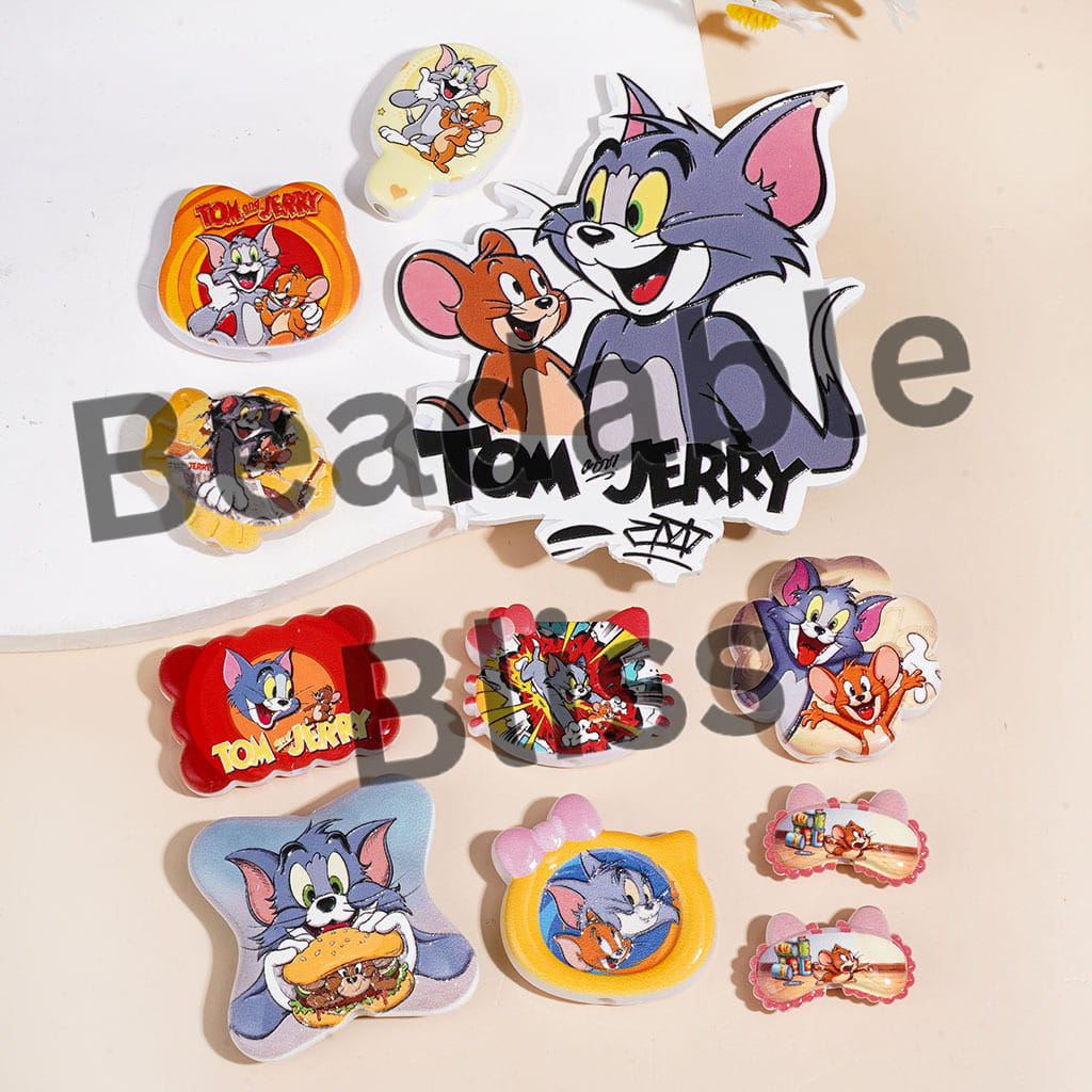 Acrylic Beads and Pendants Funny Cat and Mouse Character Series, Random Mix