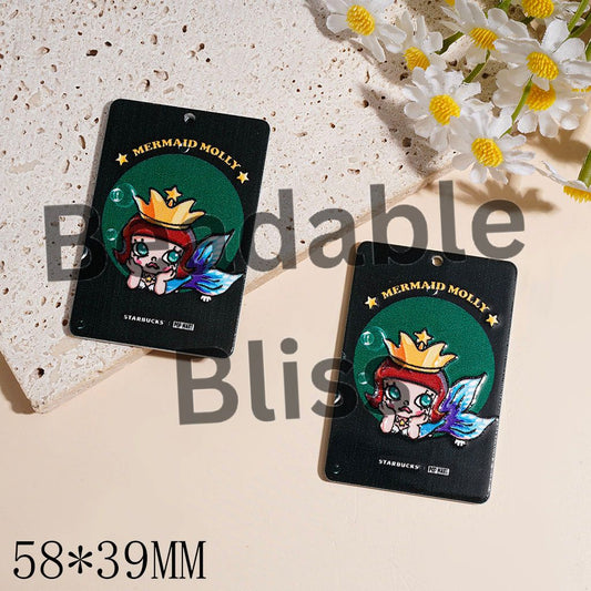 Acrylic Pendants Mermaid Baby Girl Doll Character, Flat Rectangle Shape, 58*39MM
