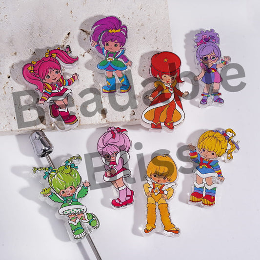 Acrylic Beads Rainbow Fairy Girl Character Series, Translucent, Random Mix
