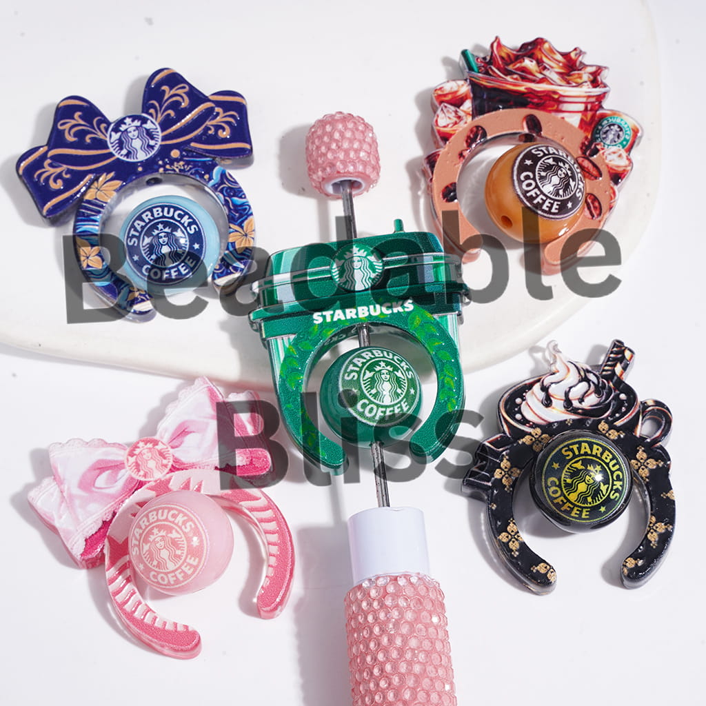 Acrylic Beads Bowtie Hairband and Round Beads Set, Coffee Series, Random Mix