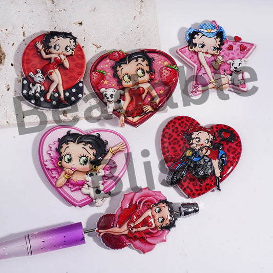 Acrylic Beads Concavo-Convex with Old Girl in Various Style and Shapes, Random Mix