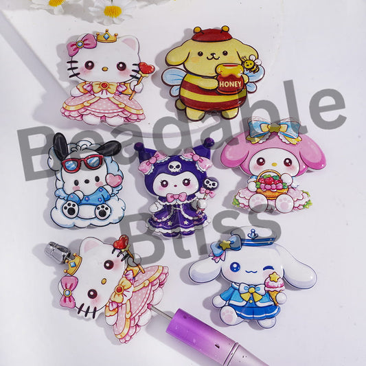 Acrylic Beads Concavo-Convex Adorable Character Series, Random Mix