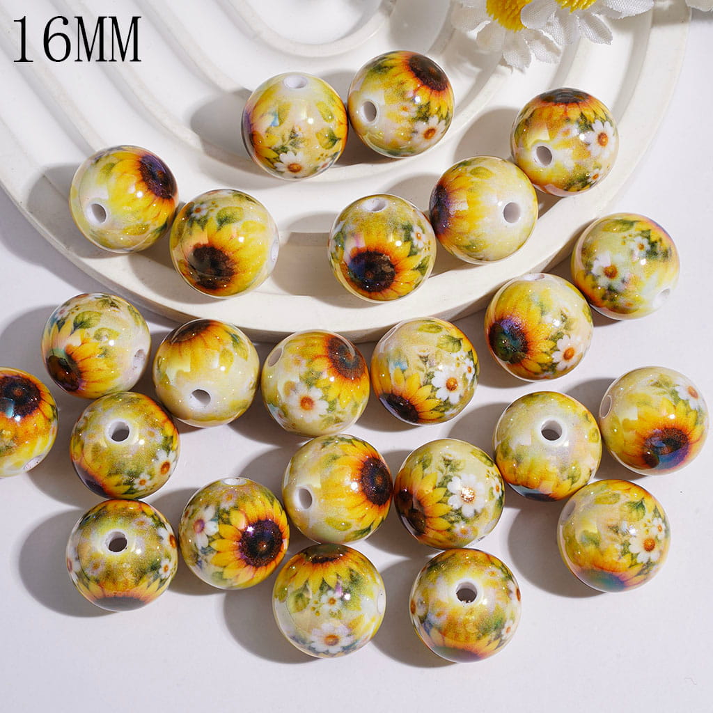 16MM - UV-Coated Acrylic Beads for Bracelets or Necklace with Sunflowers Daisy Flower