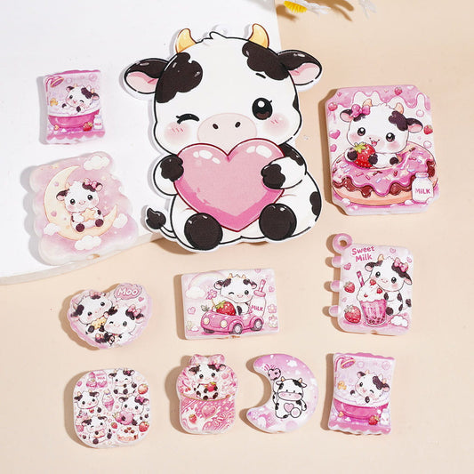 Acrylic Beads and Pendants Dairy Cattle and Strawberry in Food Theme, Pink Series, Random Mix