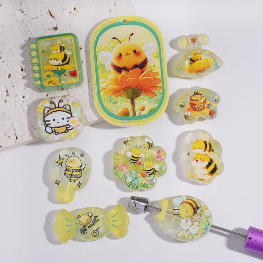 Acrylic Beads Pendant with Lovely Bee Honey Series, Random Mix