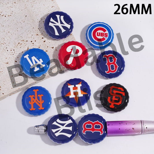 Acrylic Beer Cap Beads with Baseball Series Prints, 26MM, Random Mix