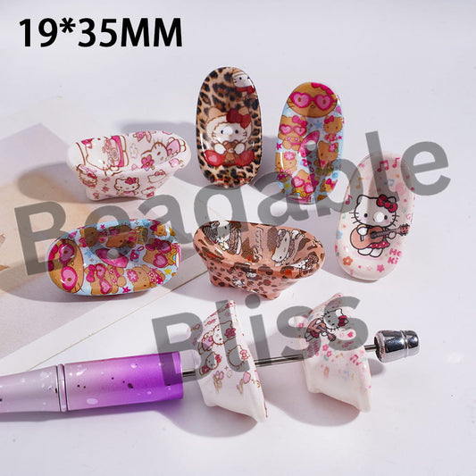 Acrylic Bathtub Beads with Cute Cat Character Prints, 19*35MM, Random Mix