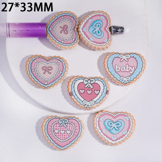 Acrylic Beads Heart Biscuits Shape with Bowtie, 27*33MM, Random Mix