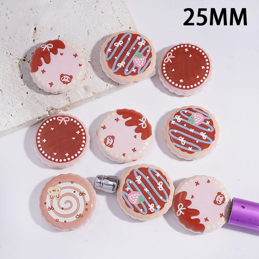 Acrylic Beads Rounded Biscuits in Brown Pink Series, 25MM, Random Mix