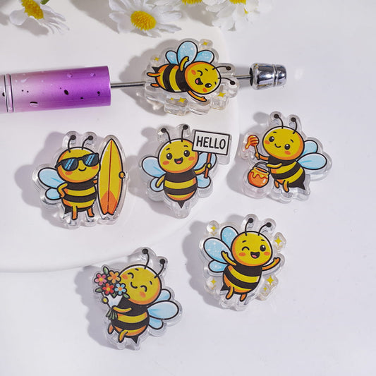 Acrylic Beads Honey Bee in Various Style, Translucent, Random Mix