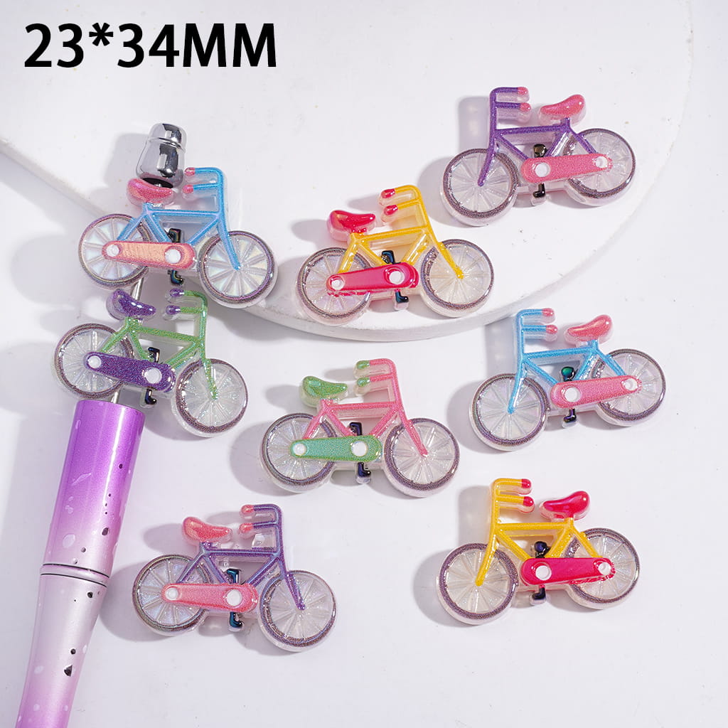 Acrylic Beads UV Coating Bicycle Series, 23*34MM, Multi-Color, Random Mix