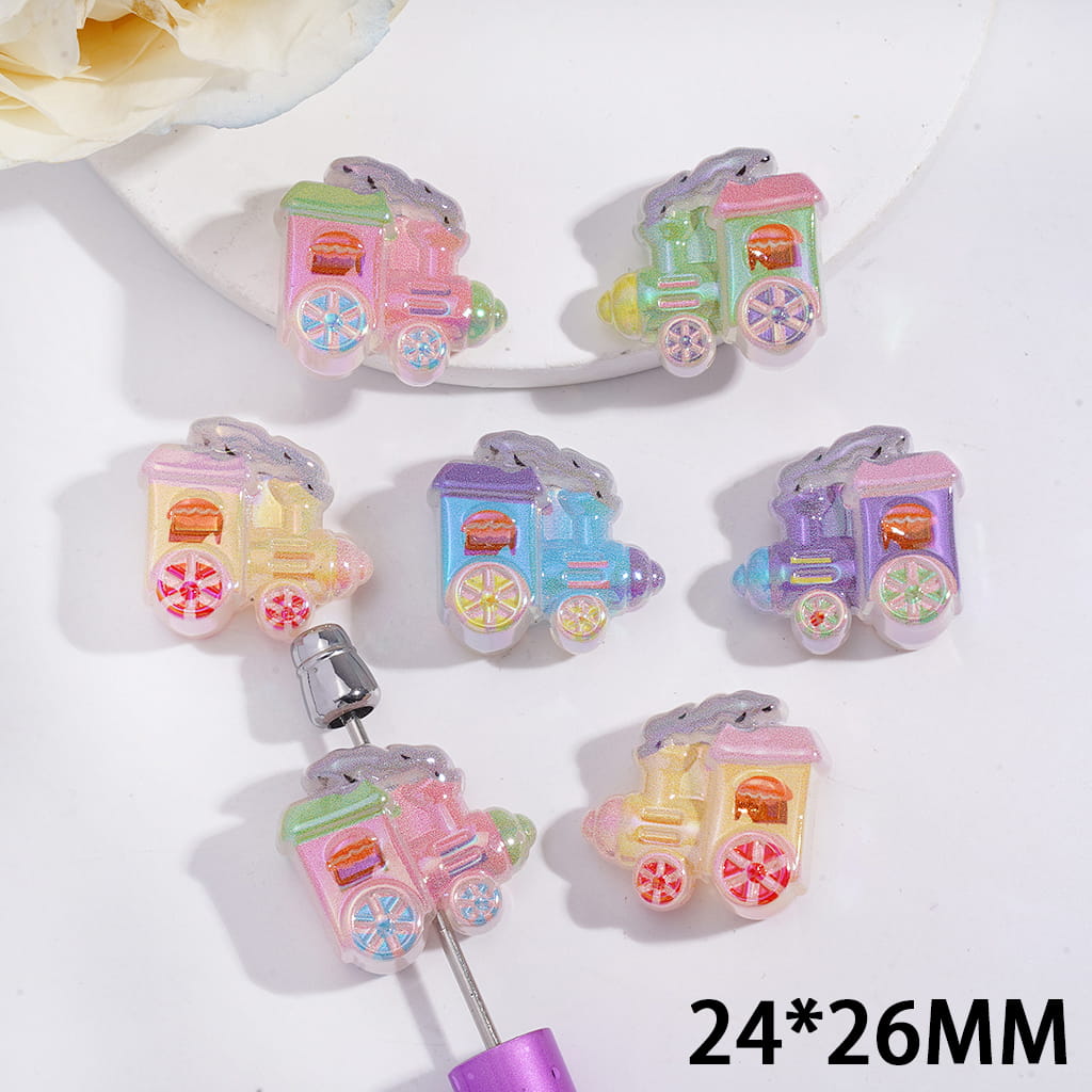 Acrylic Beads UV Coating Train Series, 24*26MM, Multi-Color, Random Mix