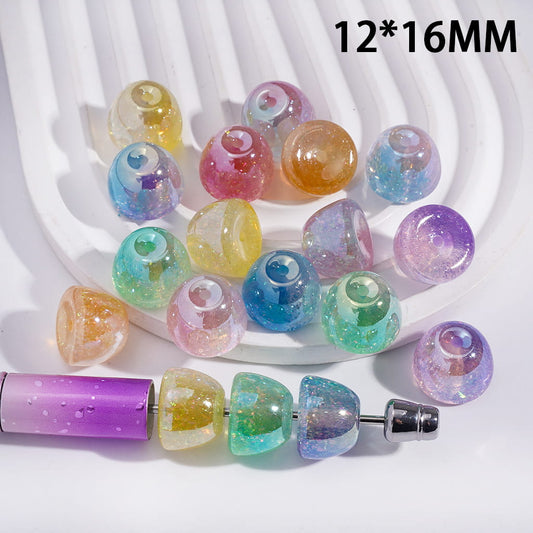 Acrylic Beads UV Coating Soft Candy Bean Shape with Broken Foil Papers Embedded Inside Bead, 12*16MM, Random Mix