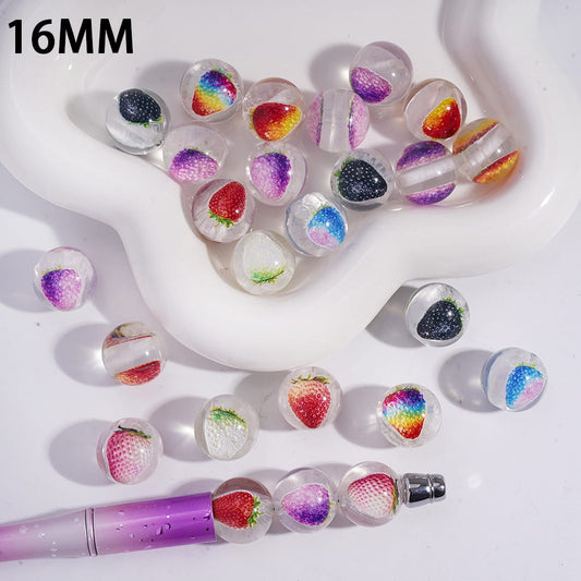 Acrylic Beads for Bracelets with Strawberry Embedded Inside Bead, 16MM, Translucent, Random Mix