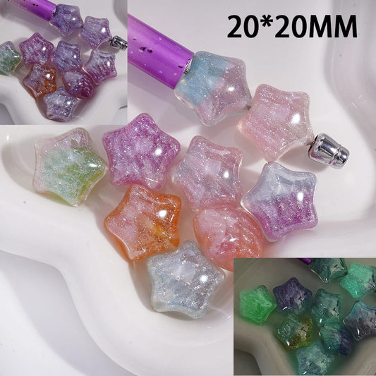 Acrylic Beads Luminous Color Changing Star with Glitter Stripes, 20*20MM, Random Mix