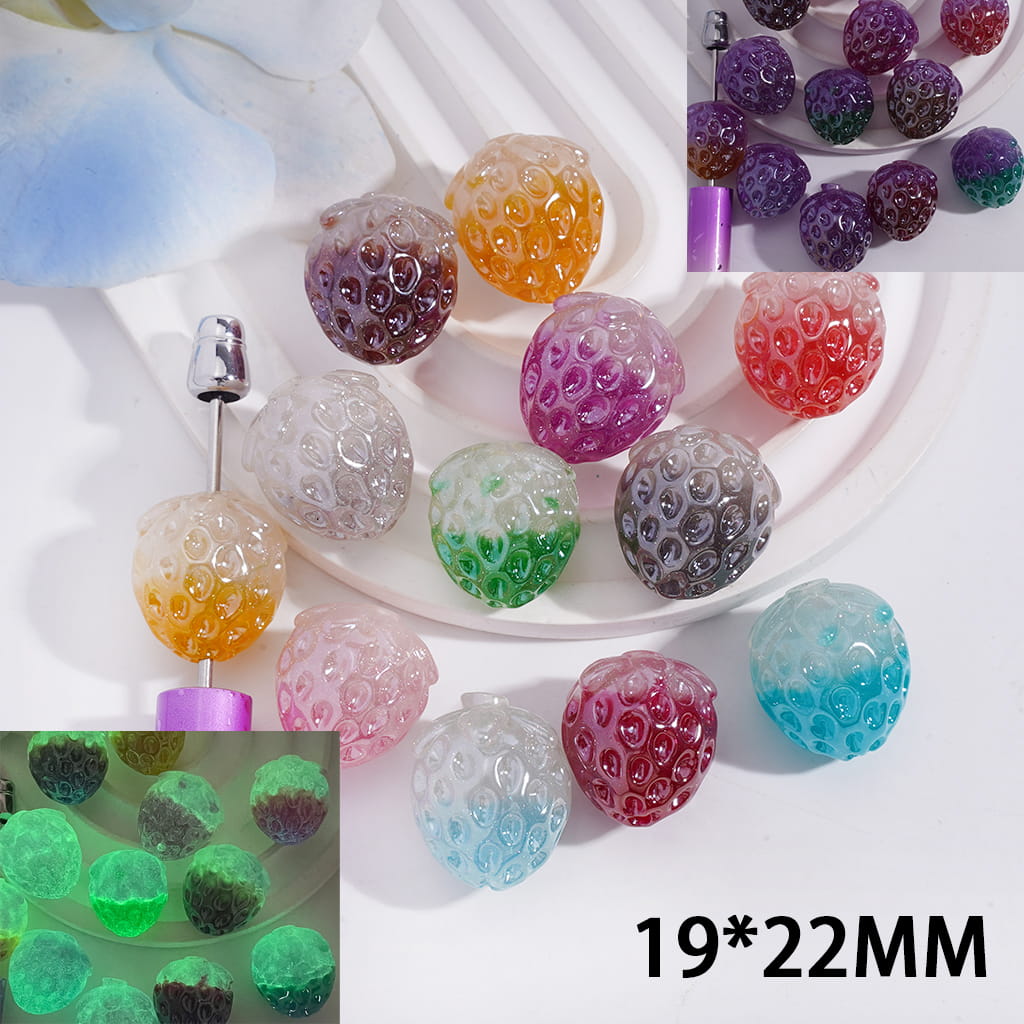 Acrylic Beads Luminous Color Changing Strawberry with Glitter, 19*22MM, Random Mix