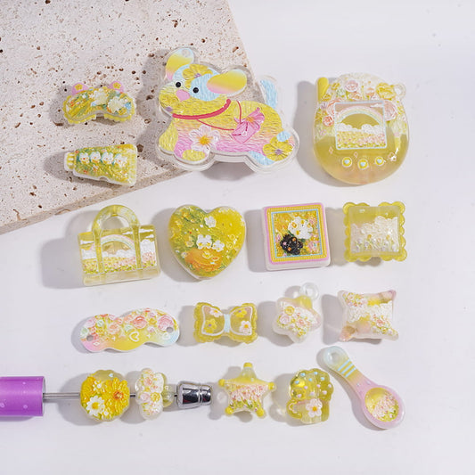 Acrylic Beads Pendants Yellow Dog Flowers Theme, Random Mix