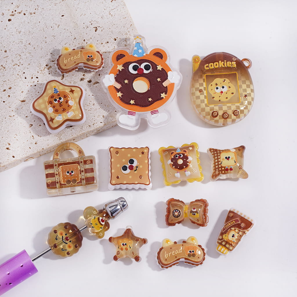 Acrylic Beads Pendants Cute Biscuits Bread Warm Brown Series, Random Mix