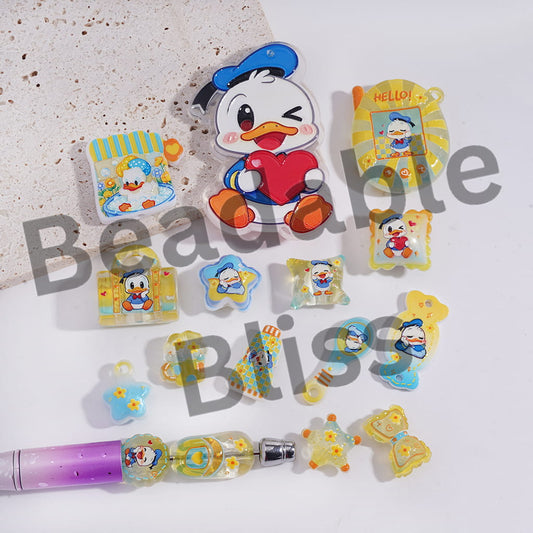 Acrylic Beads Pendants Classic Animated Duck Character Series, Random Mix