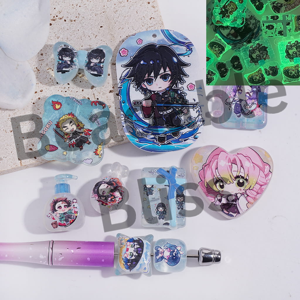 Acrylic Beads Pendants Luminous Japanese Cosplay Character Theme, Random Mix