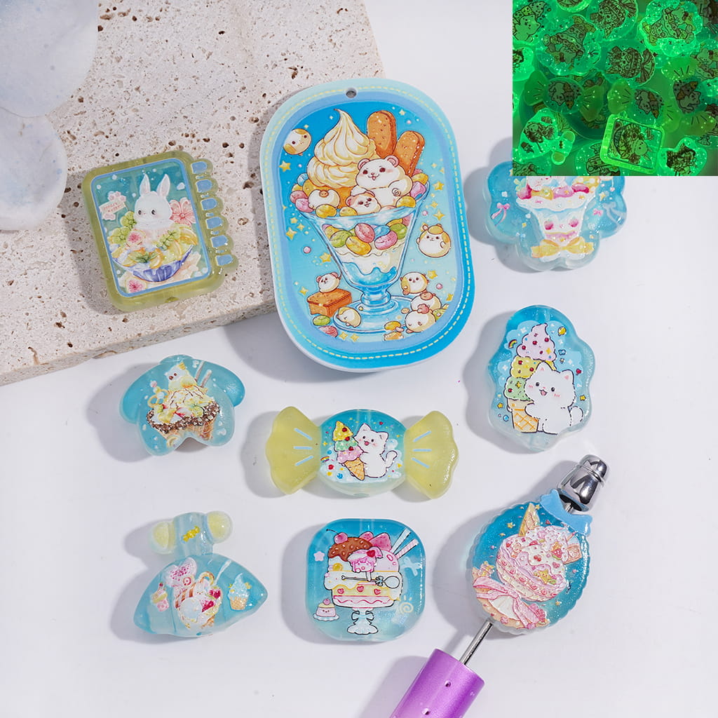 Acrylic Beads Pendants Luminous Sweet Ice-Cream Dessert Series, Random Mix