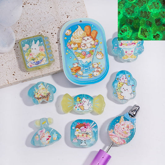 Acrylic Beads Pendants Luminous Sweet Ice-Cream Dessert Series, Random Mix