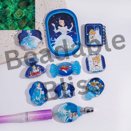 Acrylic Beads Pendants Classic Animation Princess Character Blue Series, Random Mix