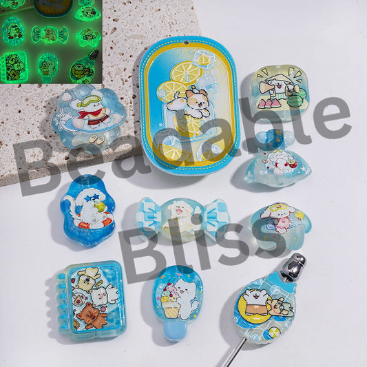 Acrylic Beads Pendants Luminous Cute Line-Drawing Puppy Dog Series, Random Mix
