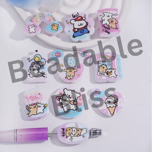 Acrylic Beads Pendants with Happy Line-Drawing Puppy Dog Prints Series, Random Mix