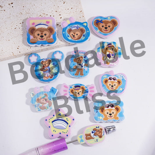 Acrylic Beads Pendants with Cute D Bear Doll Prints Series, Random Mix